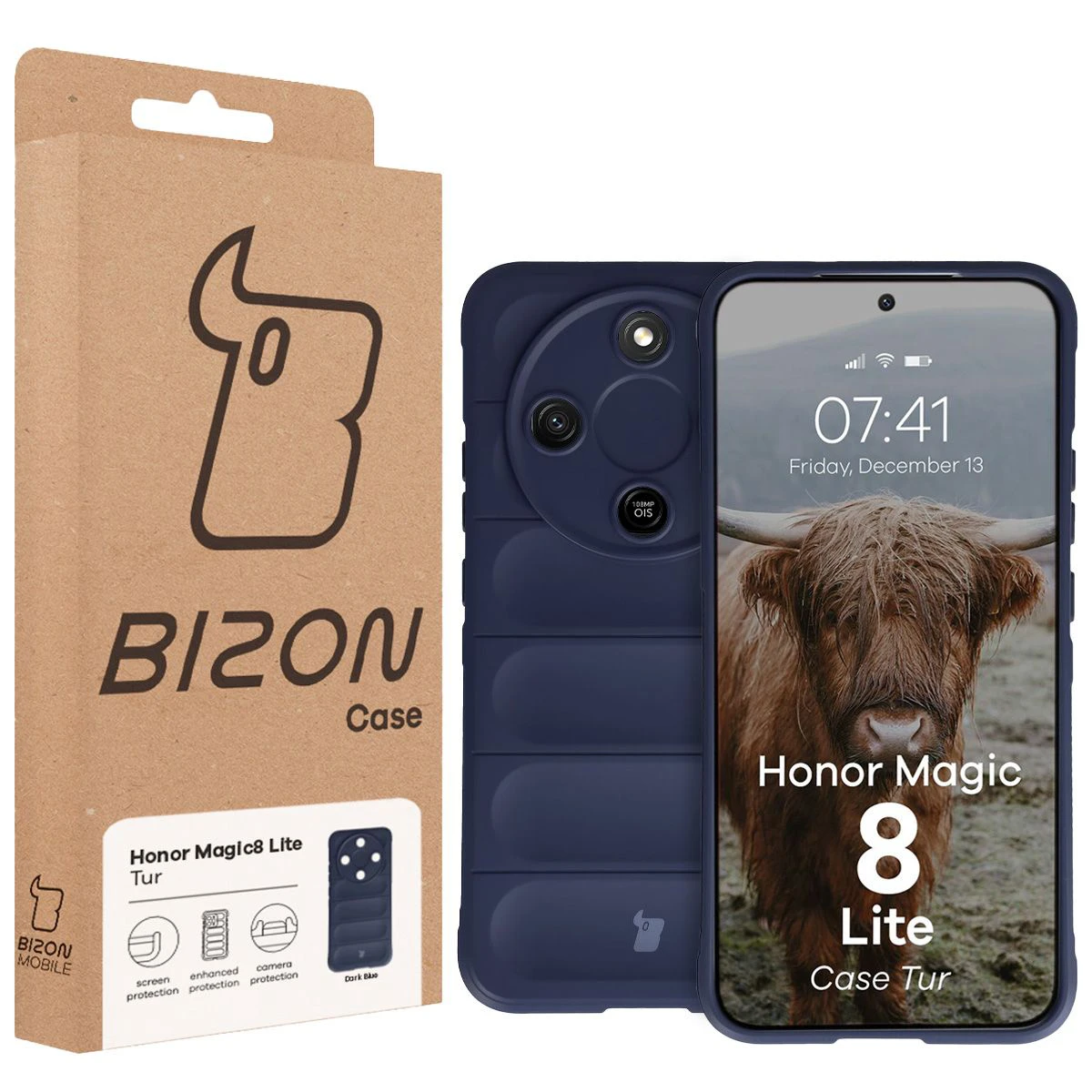 Przód pudełka Bizon Case z dedykowaną etykietą do Honor Magic8 Lite