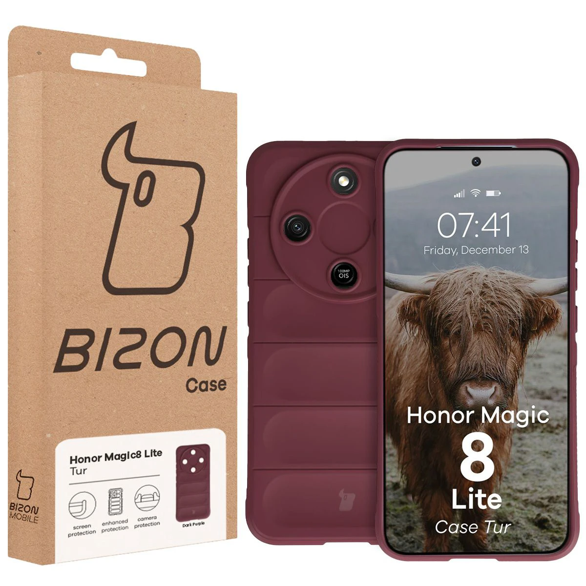 Przód pudełka Bizon Case z dedykowaną etykietą do Honor Magic8 Lite