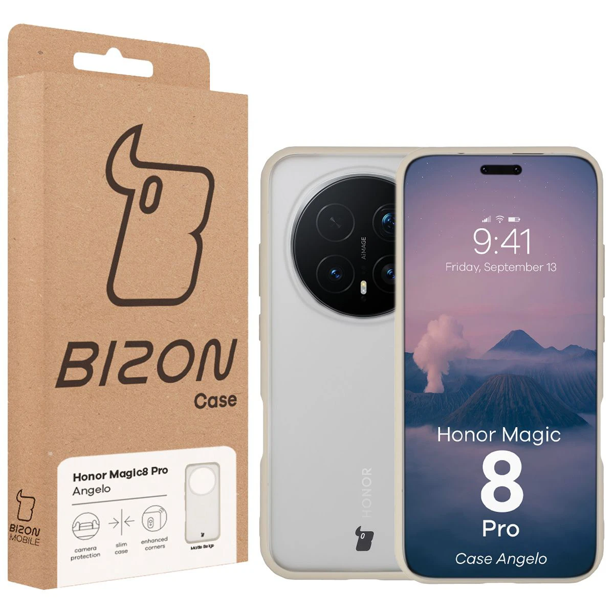 Przód pudełka Bizon Case z dedykowaną etykietą do Honor Magic8 Pro