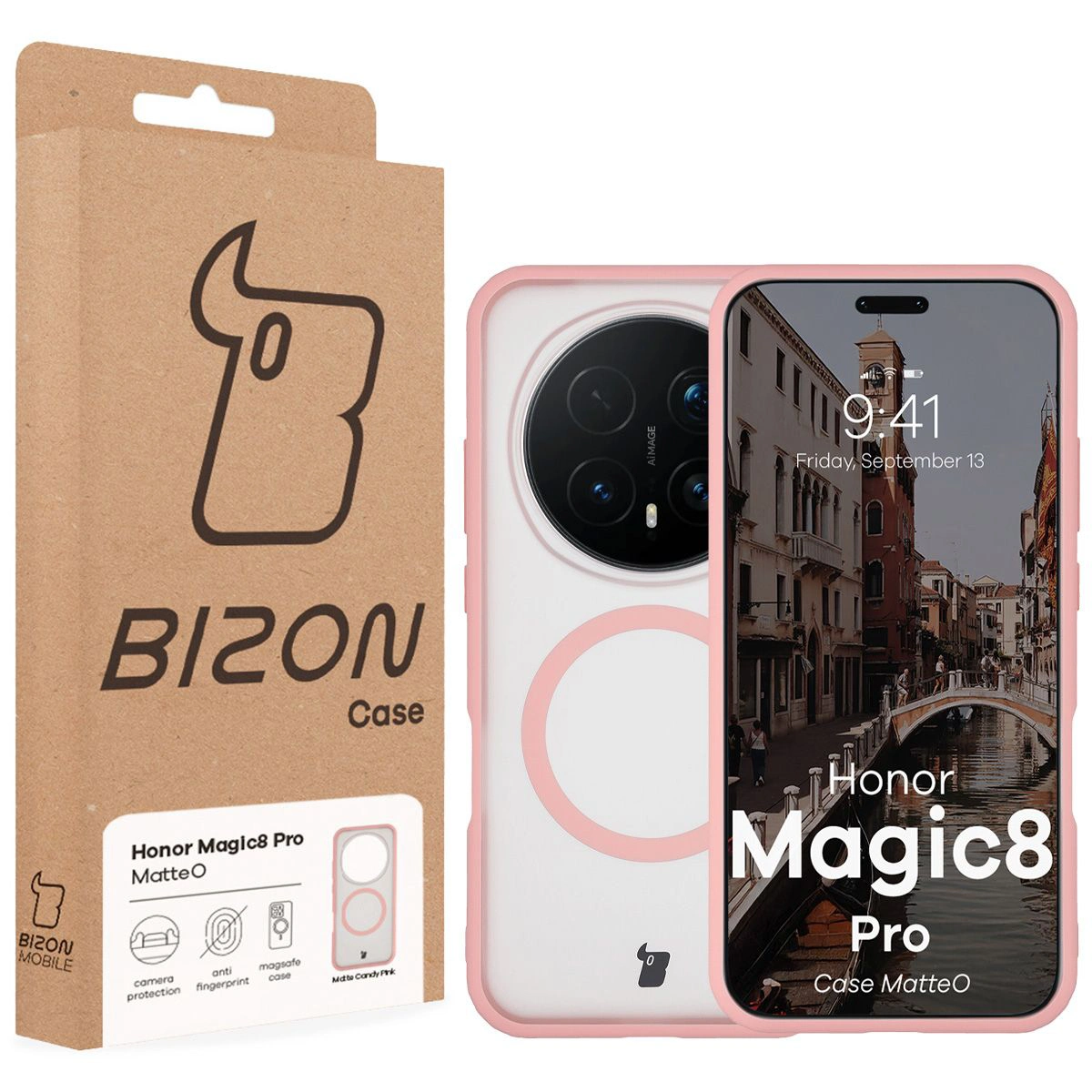Przód pudełka Bizon Case z dedykowaną etykietą do Honor Magic8 Pro