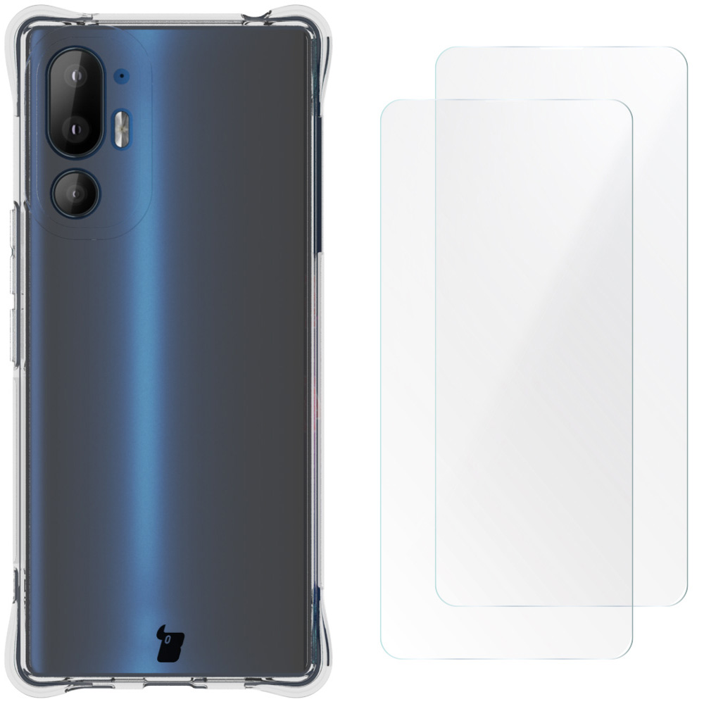 Elastyczne etui + 2x folia na ekran Bizon Case Clear Pack do HTC U24 Pro, przezroczyste