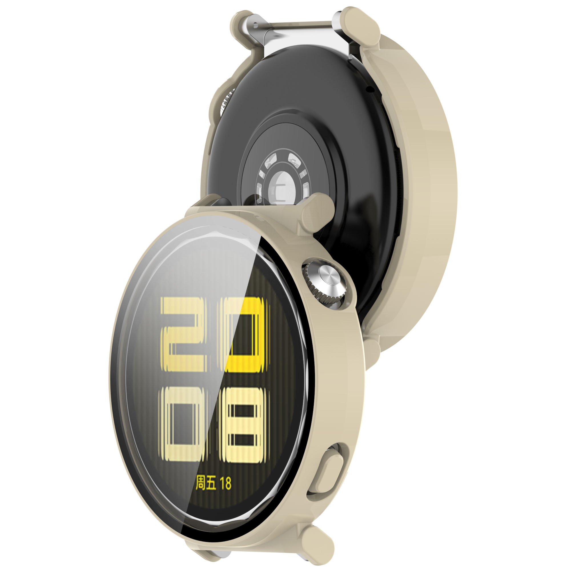 Etui ze szkłem do zegarka Bizon Case+Glass Huawei Watch GT 5 41 mm, beżowe