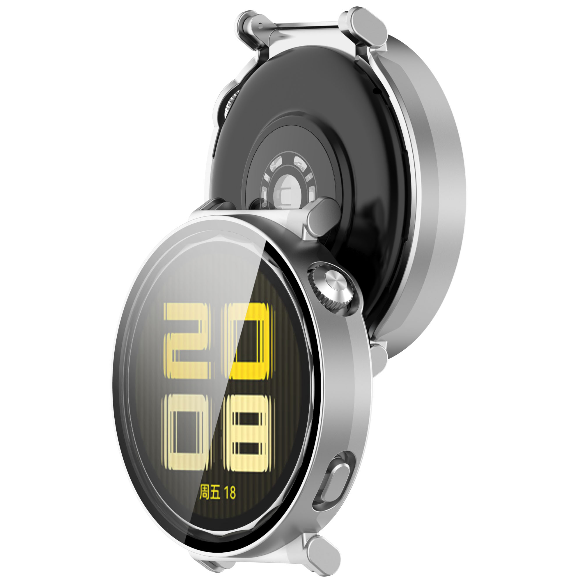 Etui ze szkłem do zegarka Bizon Case+Glass Huawei Watch GT 5 41 mm, satynowo srebrne