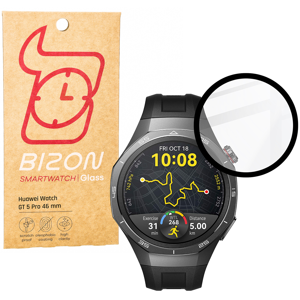Szkło hybrydowe na smartwatch Bizon Glass Watch Edge dla Huawei Watch GT 5 Pro 46 mm