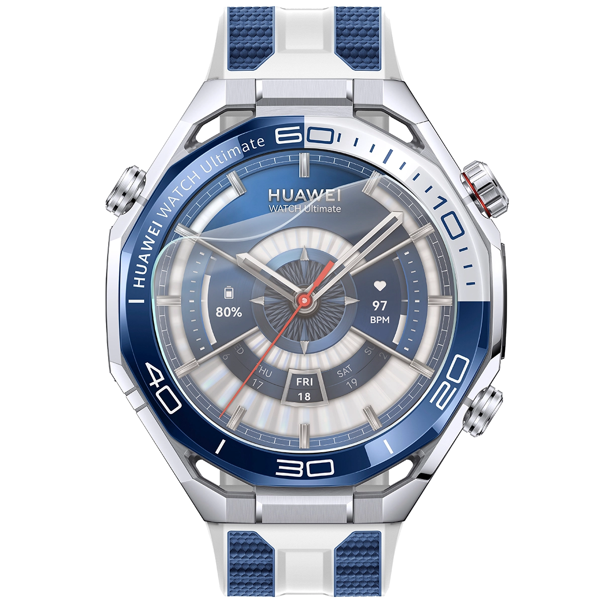 Smartwatch z nałożoną folią ochronną Bizon Glass Watch Film Sun do Huawei Watch Ultimate 2