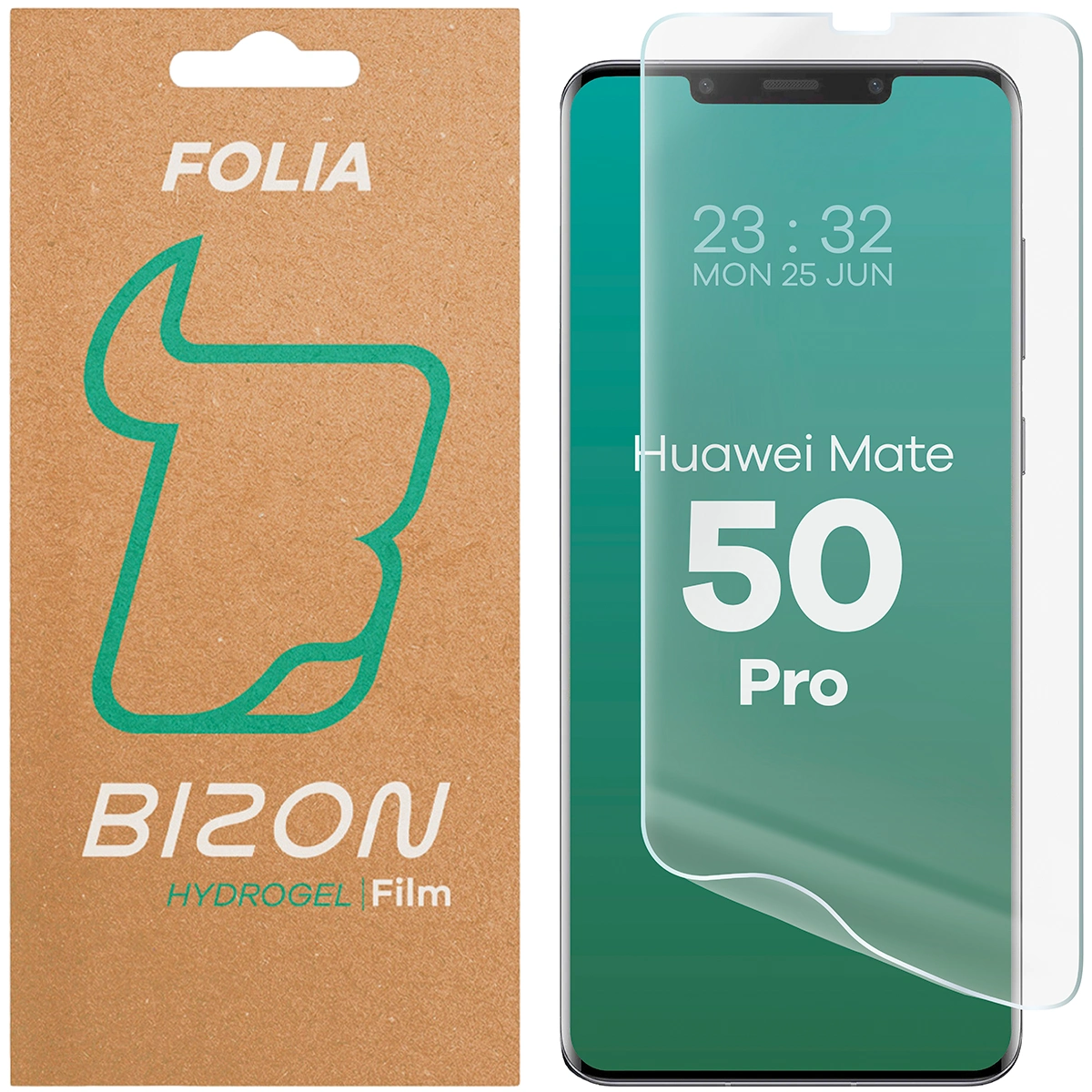 Pudełko i folia hydrożelowa na ekran Bizon Glass Hydrogel Front do Huawei Mate 50 Pro