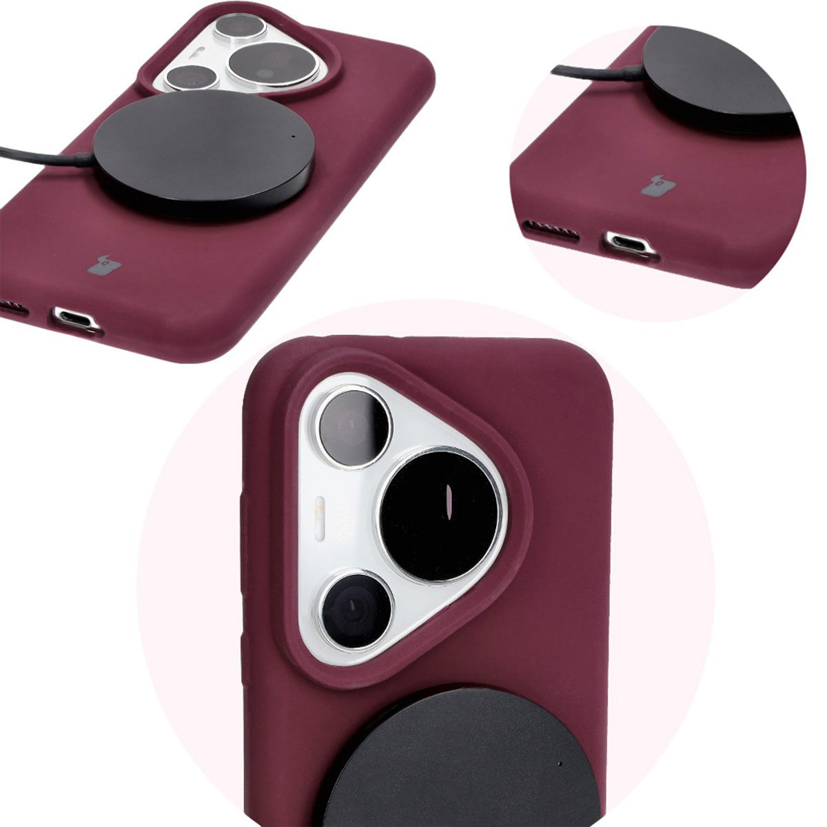 Zbliżenie na precyzyjne wycięcia i możliwość ładowania indukcyjnego w etui Bizon Soft Case