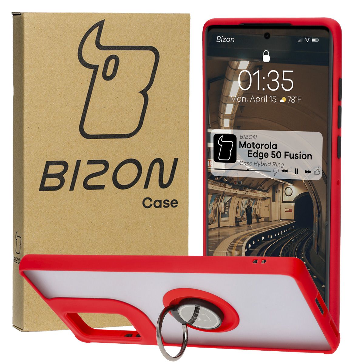 Etui z uchwytem na palec Bizon Case Hybrd Ring do Motorola Edge 50 Fusion