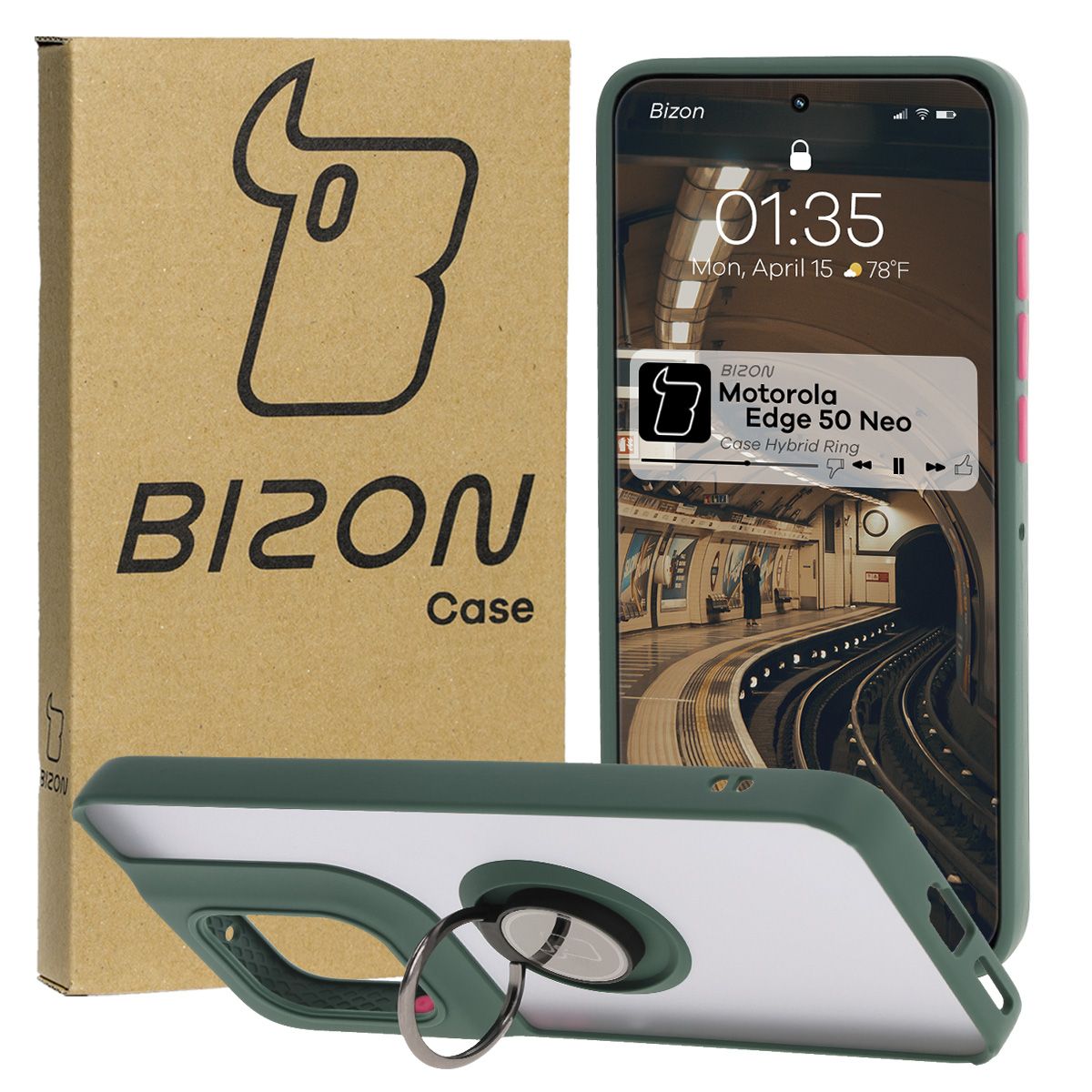 Etui z uchwytem na palec Bizon Case Hybrd Ring do Motorola Edge 50 Neo