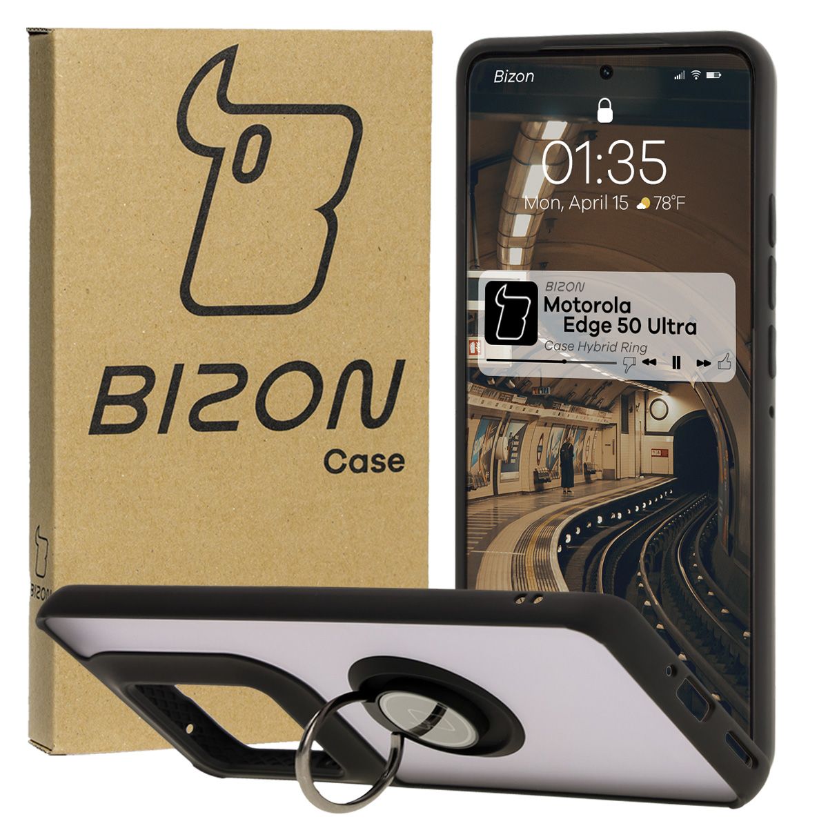 Etui z uchwytem na palec Bizon Case Hybrd Ring do Motorola Edge 50 Ultra