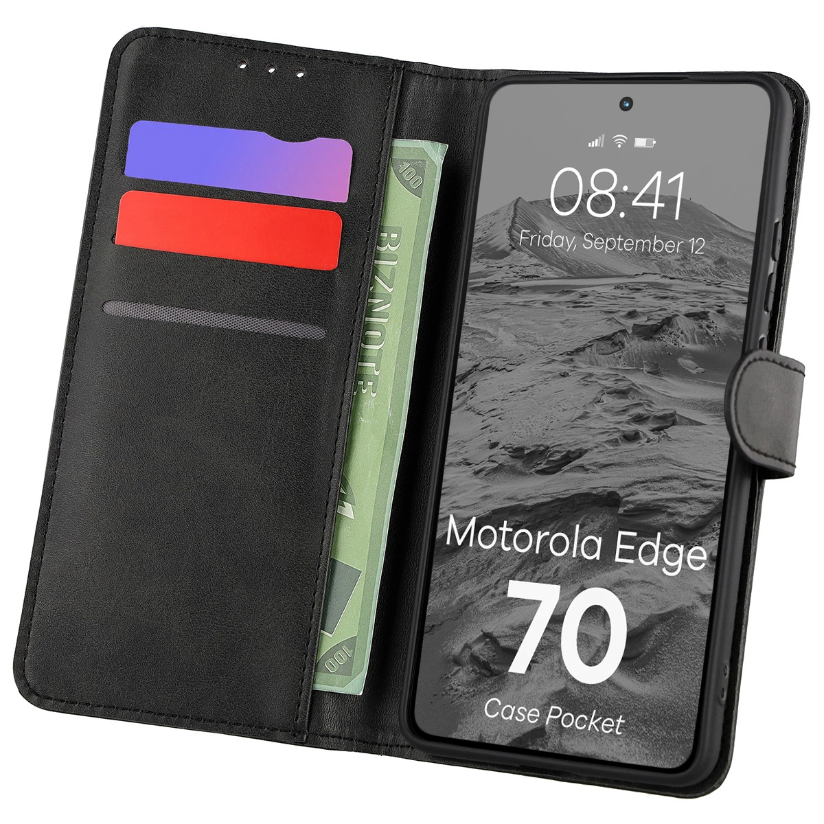 Etui z klapką z miejscem na karty Bizon Case Pocket do Motorola Edge 70