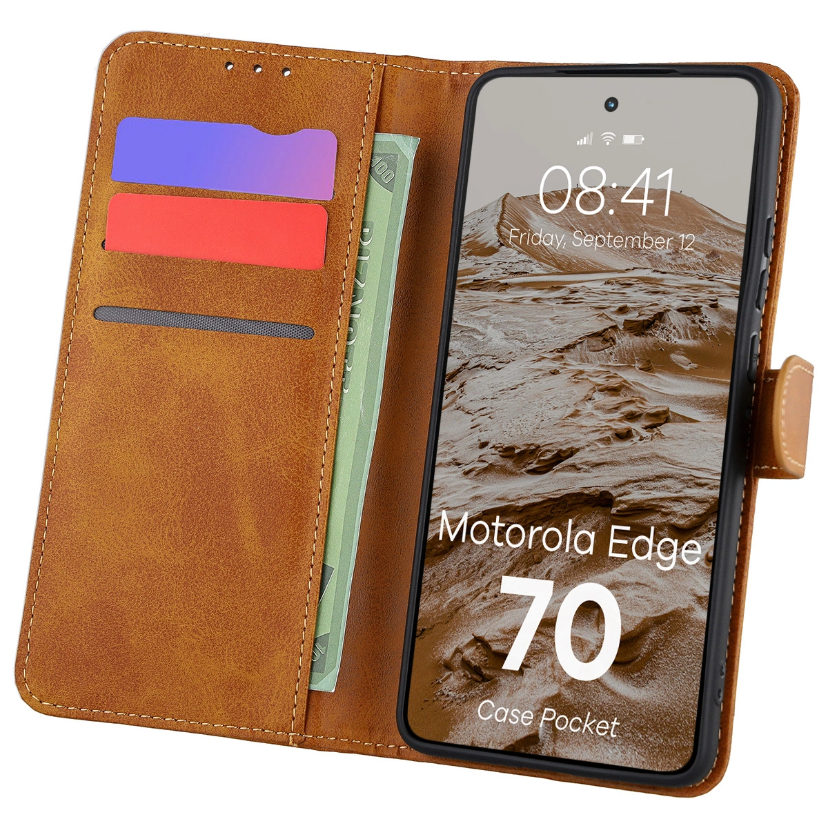 Etui z klapką z miejscem na karty Bizon Case Pocket do Motorola Edge 70