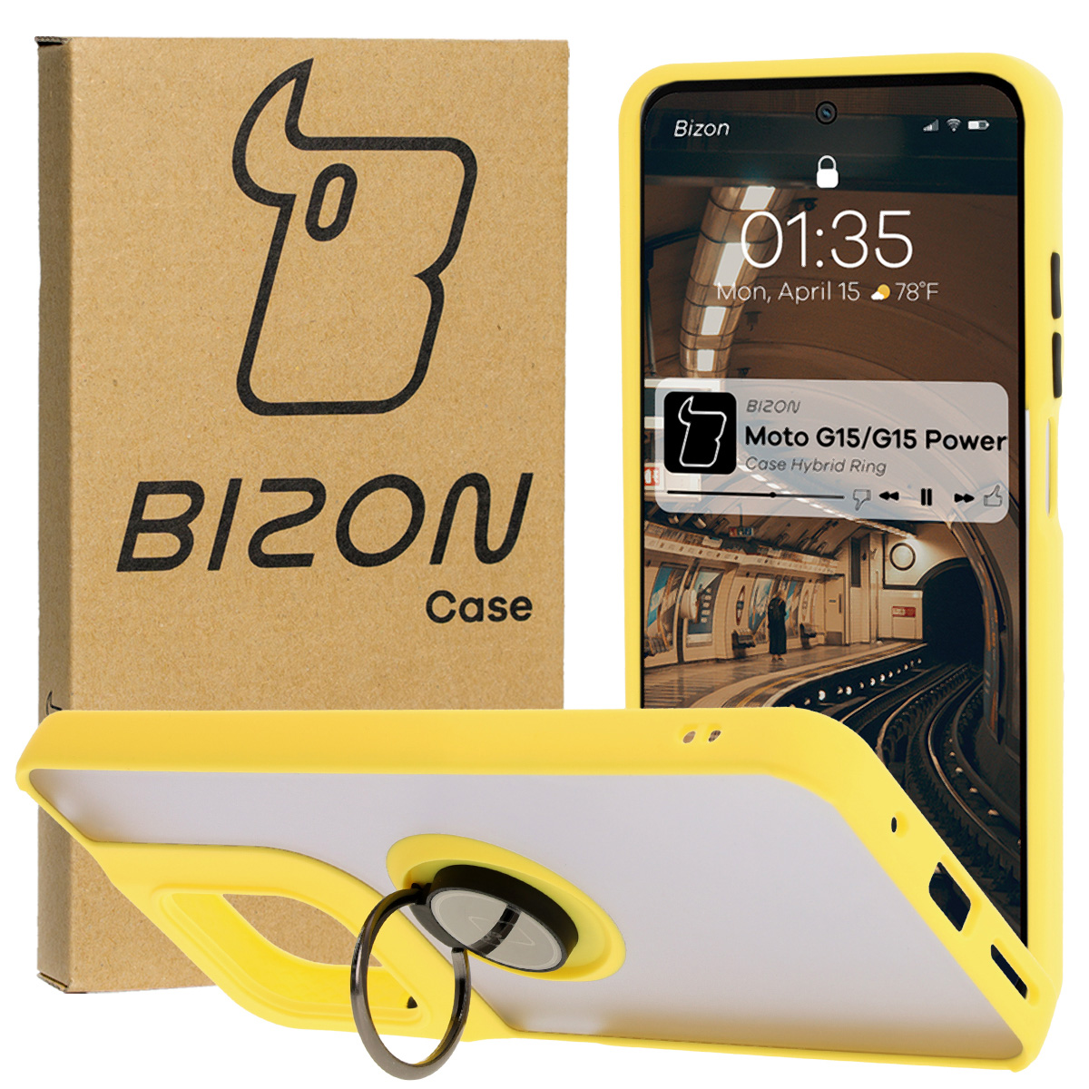 Etui z uchwytem na palec Bizon Case Hybrd Ring do Motorola Moto G15 / Motorola Moto G15 Power