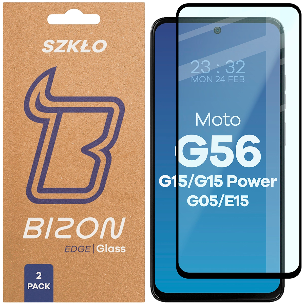 Szkło hartowane na cały ekran Bizon Glass Edge Duo dla Motorola Moto G15 / Motorola Moto G15 Power / Motorola Moto G05 / Motorola Moto E15 / Motorola Moto G56 5G