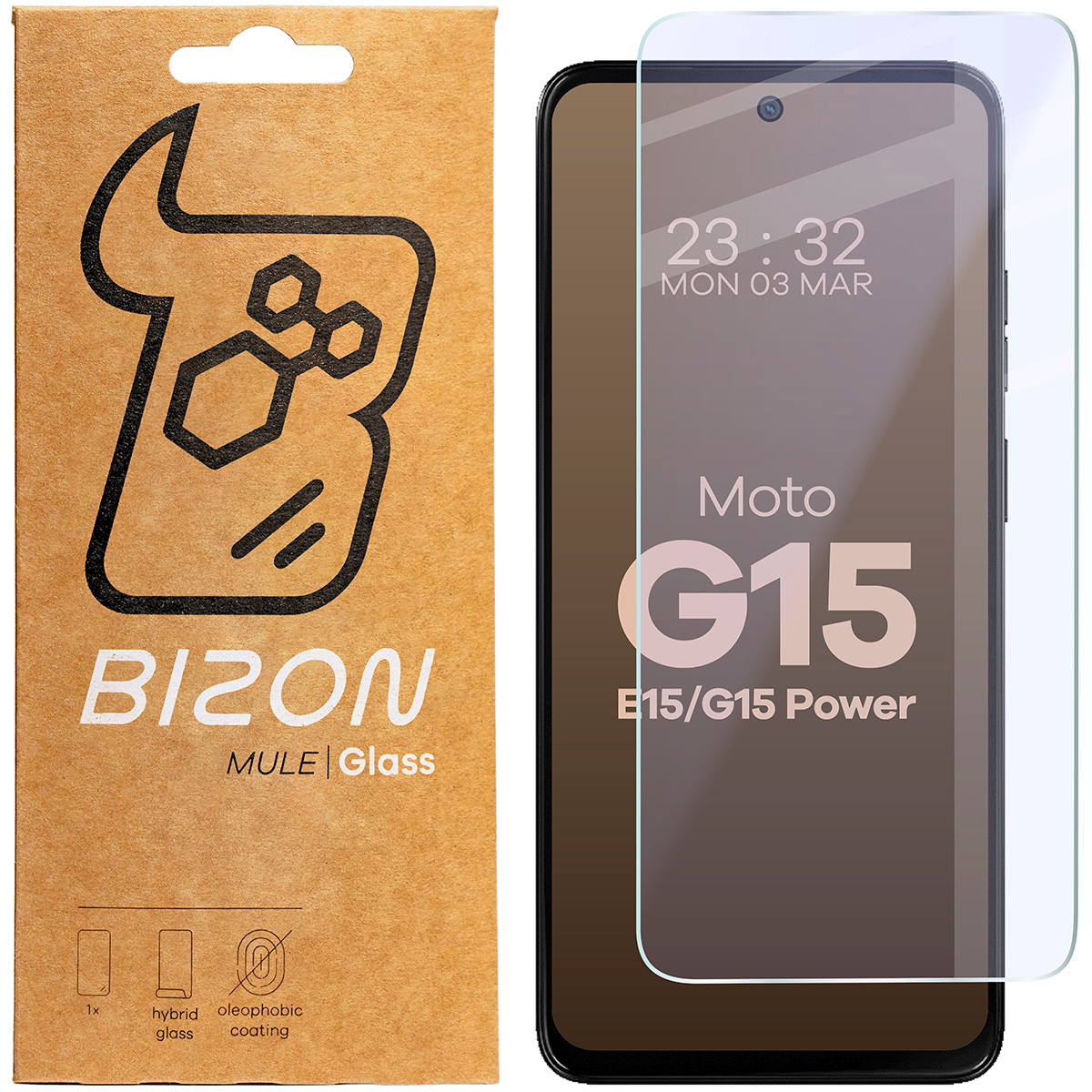 Szkło hybrydowe na ekran Bizon Glass Mule do Motorola Moto G15 / G15 Power / E15