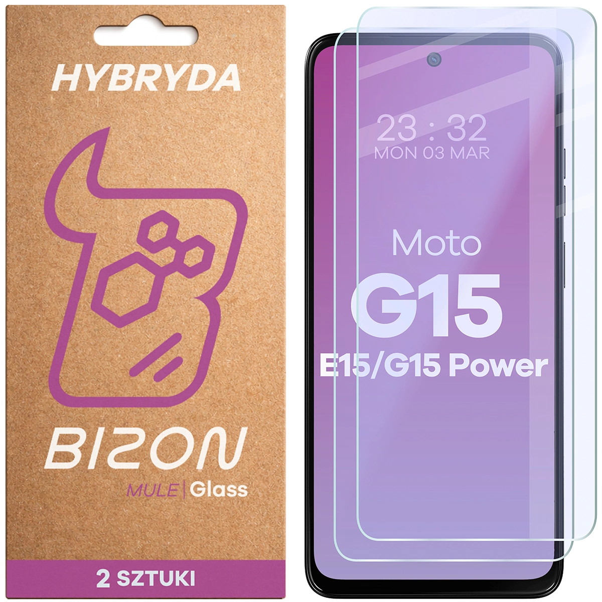 Elastyczne szkło hybrydowe Bizon Glass Mule Duo do Motorola Moto G15 / Motorola Moto G15 Power / Motorola Moto E15, 2 sztuki