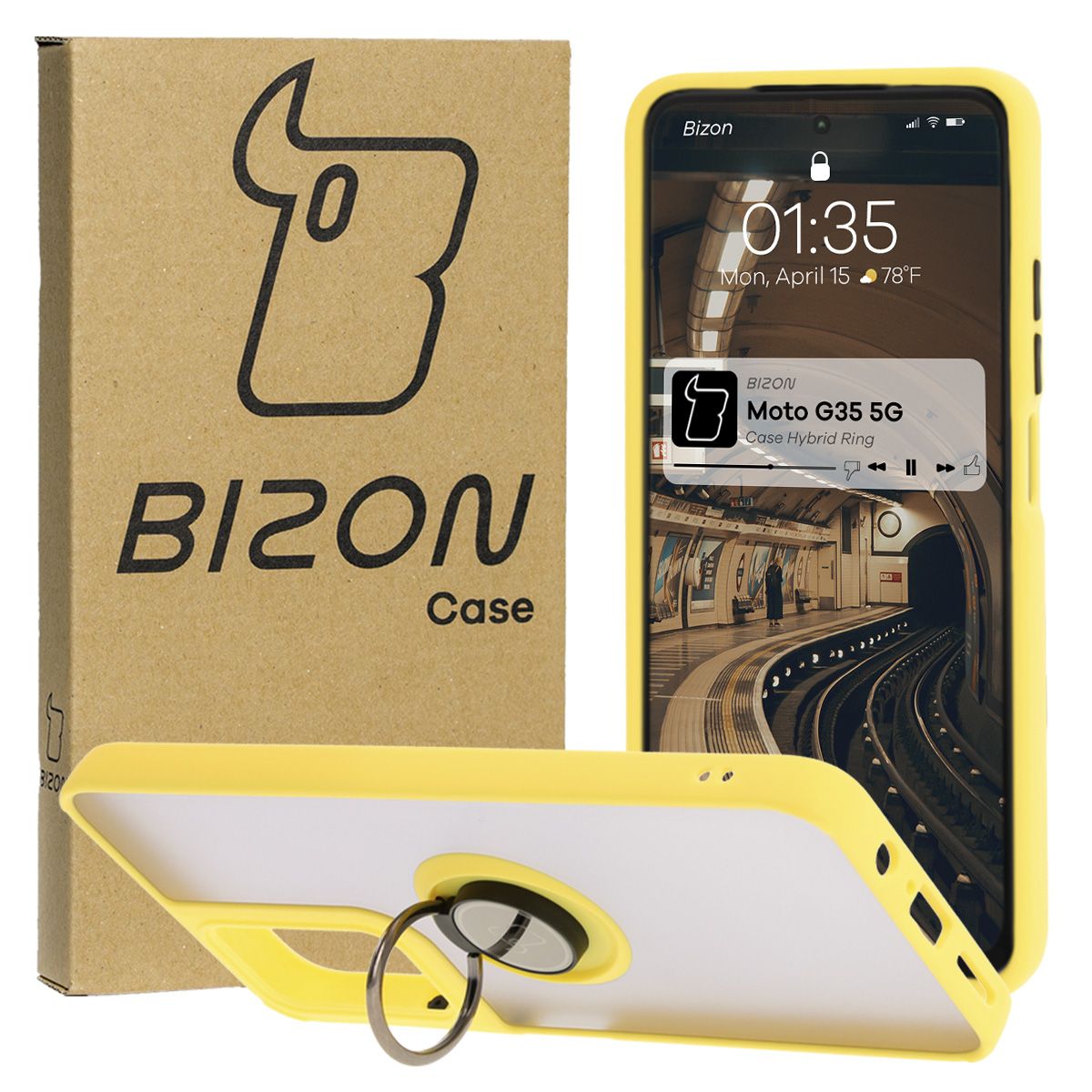 Etui z uchwytem na palec Bizon Case Hybrd Ring do Motorola Moto G35 5G