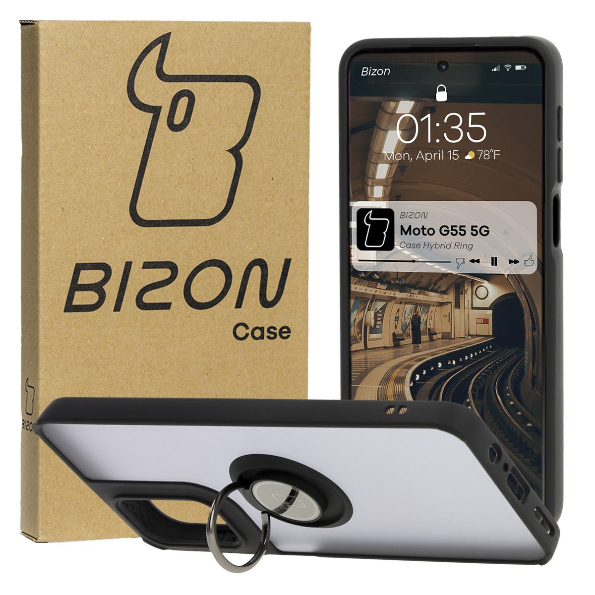 Etui z uchwytem na palec Bizon Case Hybrd Ring do Motorola Moto G55 5G