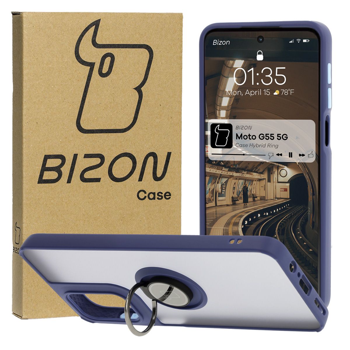 Etui z uchwytem na palec Bizon Case Hybrd Ring do Motorola Moto G55 5G