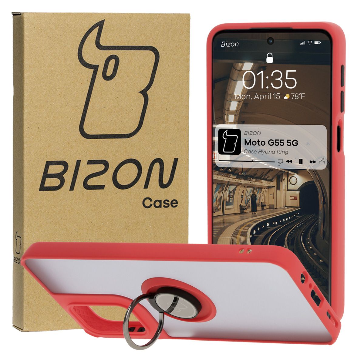 Etui z uchwytem na palec Bizon Case Hybrd Ring do Motorola Moto G55 5G