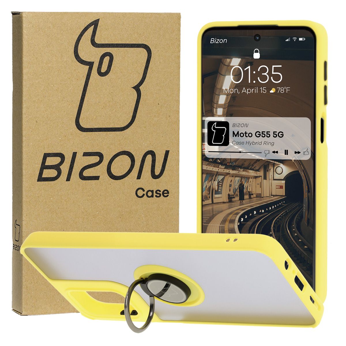 Etui z uchwytem na palec Bizon Case Hybrd Ring do Motorola Moto G55 5G