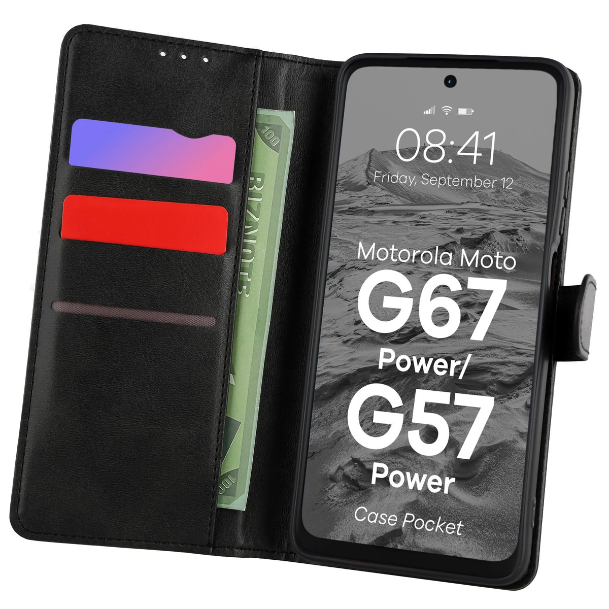 Etui z klapką z miejscem na karty Bizon Case Pocket do Motorola Moto G57 Power / Motorola Moto G67 Power