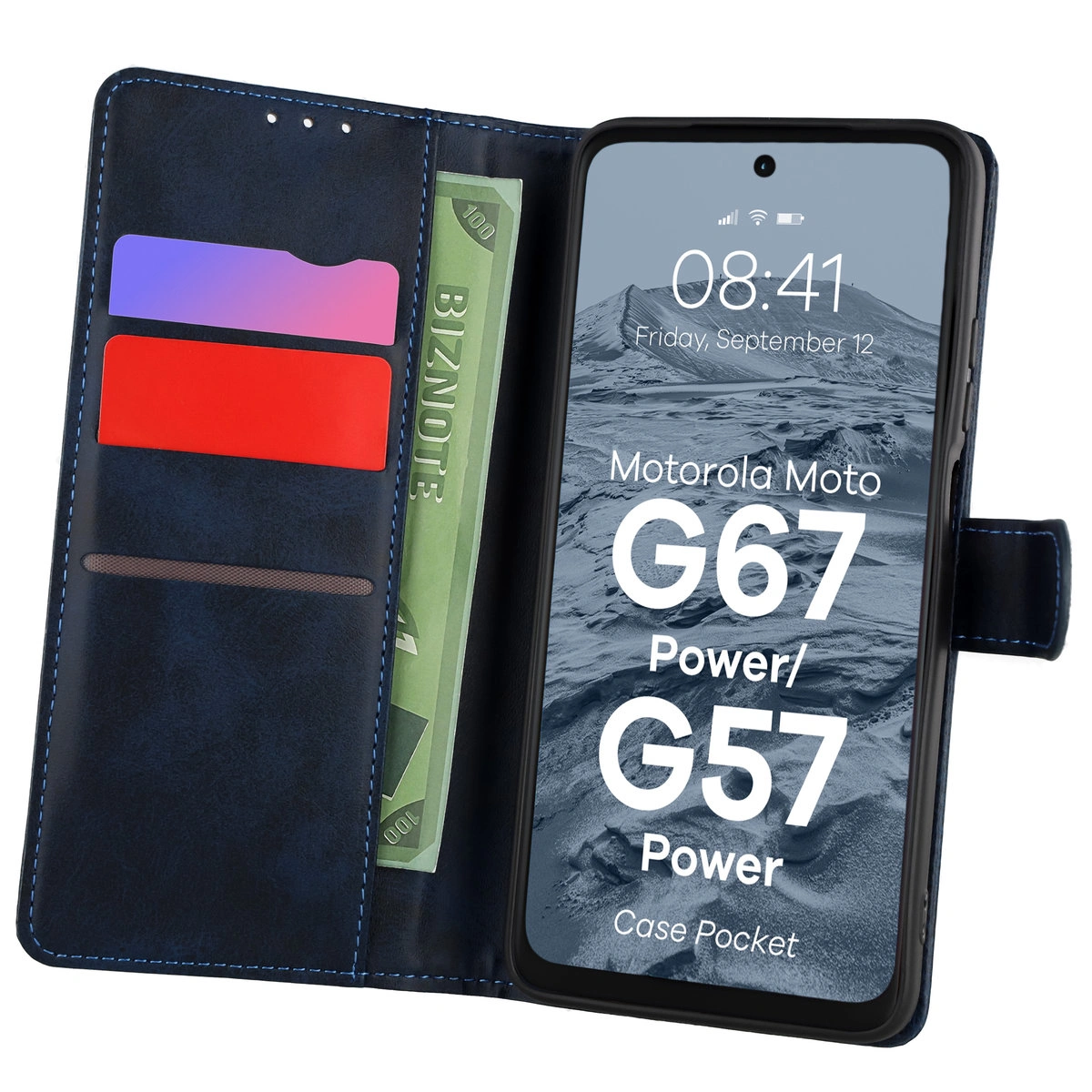 Etui z klapką z miejscem na karty Bizon Case Pocket do Motorola Moto G57 Power / Motorola Moto G67 Power
