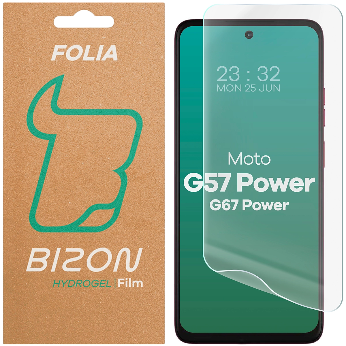 Pudełko i folia hydrożelowa na ekran Bizon Glass Hydrogel Front do Motorola Moto G57 Power / Motorola Moto G67 Power