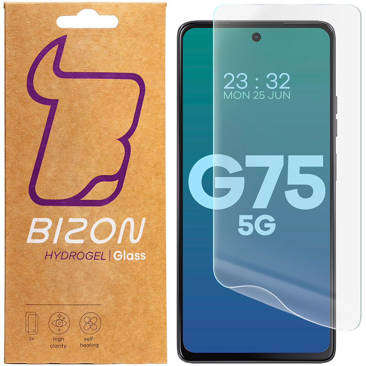 Folia hidrogel pentru ecran Bizon Glass Hydrogel Front pentru Motorola Moto G75 5G, 2 bucăți