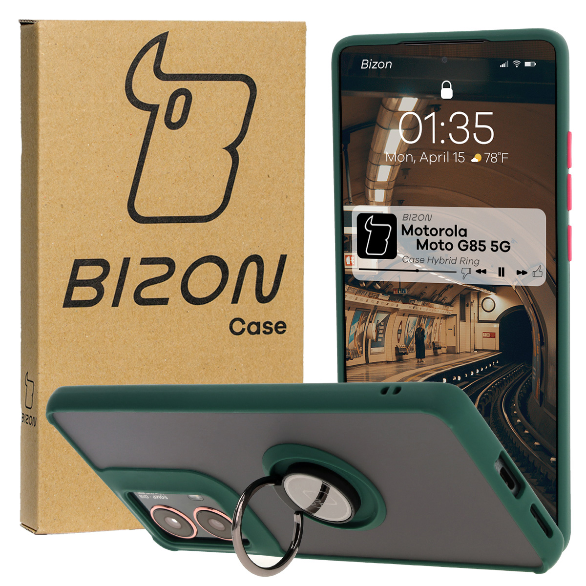 Etui z uchwytem na palec Bizon Case Hybrd Ring do Motorola Moto G85 5G