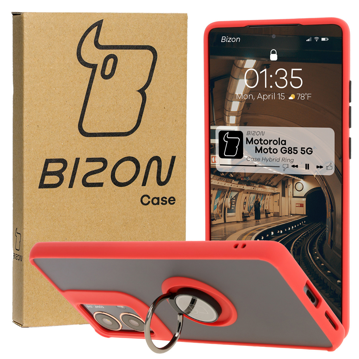 Etui z uchwytem na palec Bizon Case Hybrd Ring do Motorola Moto G85 5G