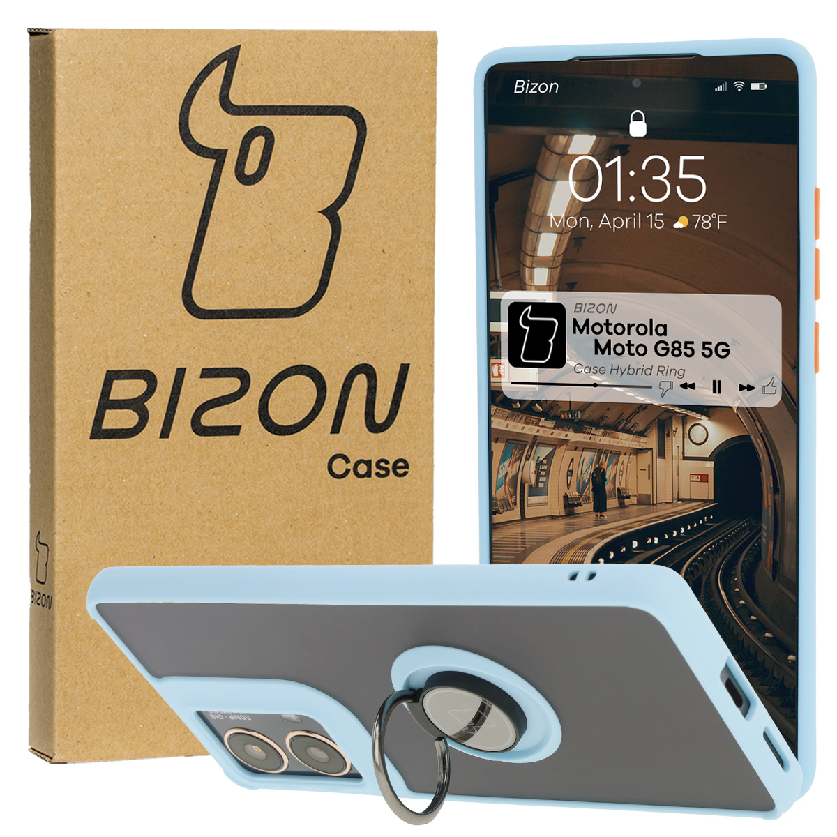 Etui z uchwytem na palec Bizon Case Hybrd Ring do Motorola Moto G85 5G