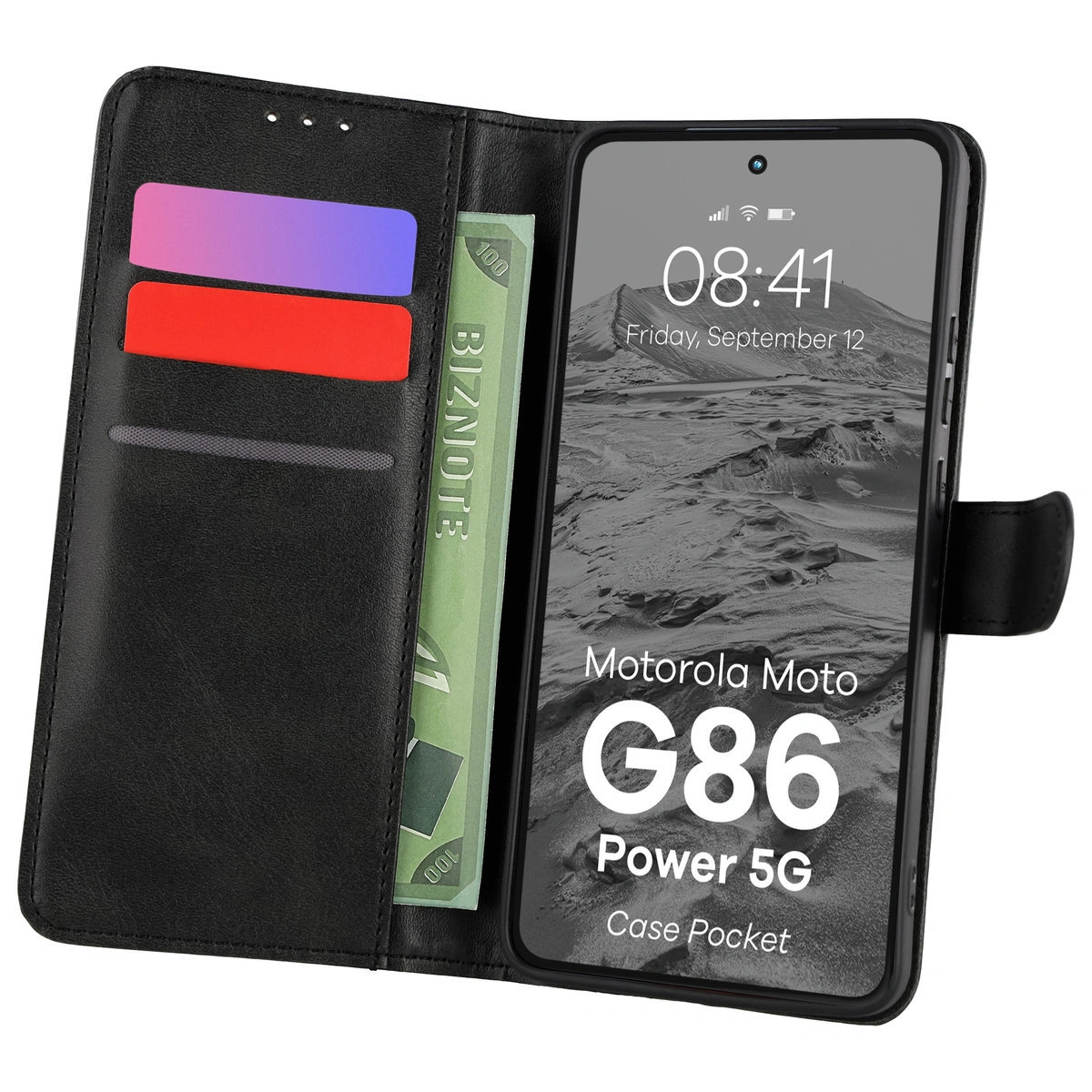 Etui z klapką z miejscem na karty Bizon Case Pocket do Motorola Moto G86 Power 5G