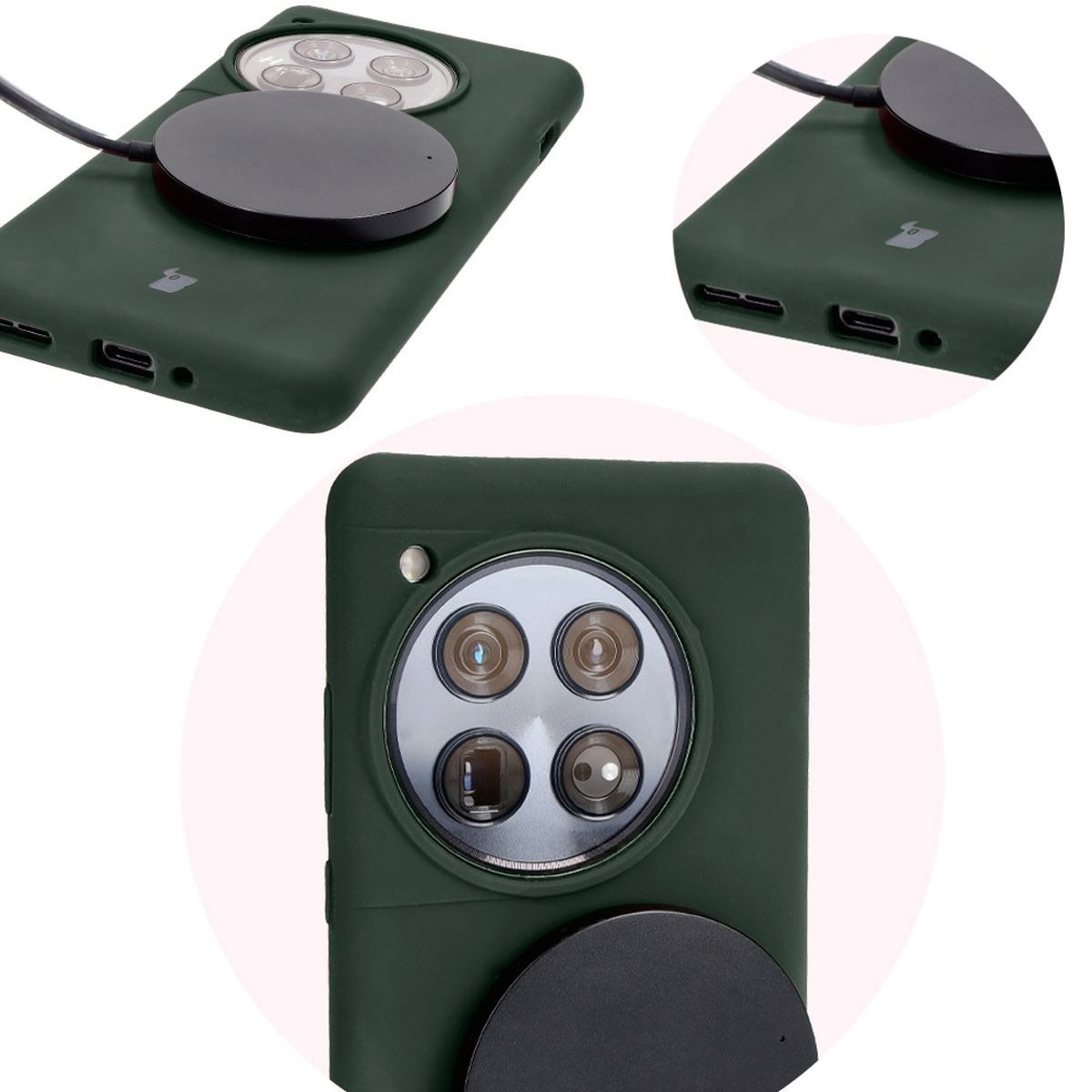 Zbliżenie na precyzyjne wycięcia i możliwość ładowania indukcyjnego w etui Bizon Soft Case