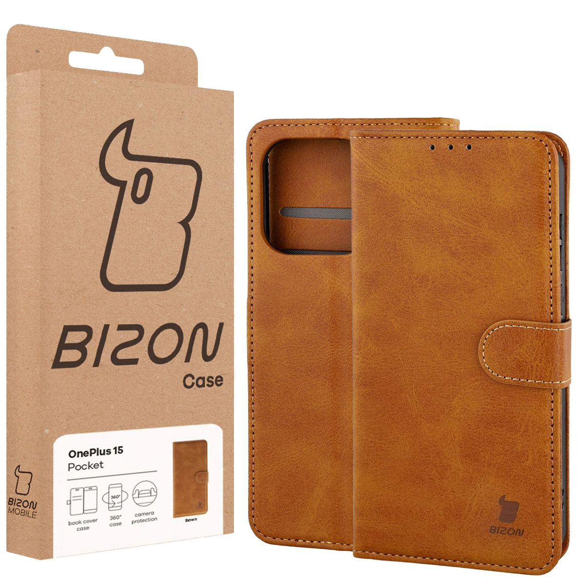 Przód pudełka Bizon Case z dedykowaną etykietą do OnePlus 15