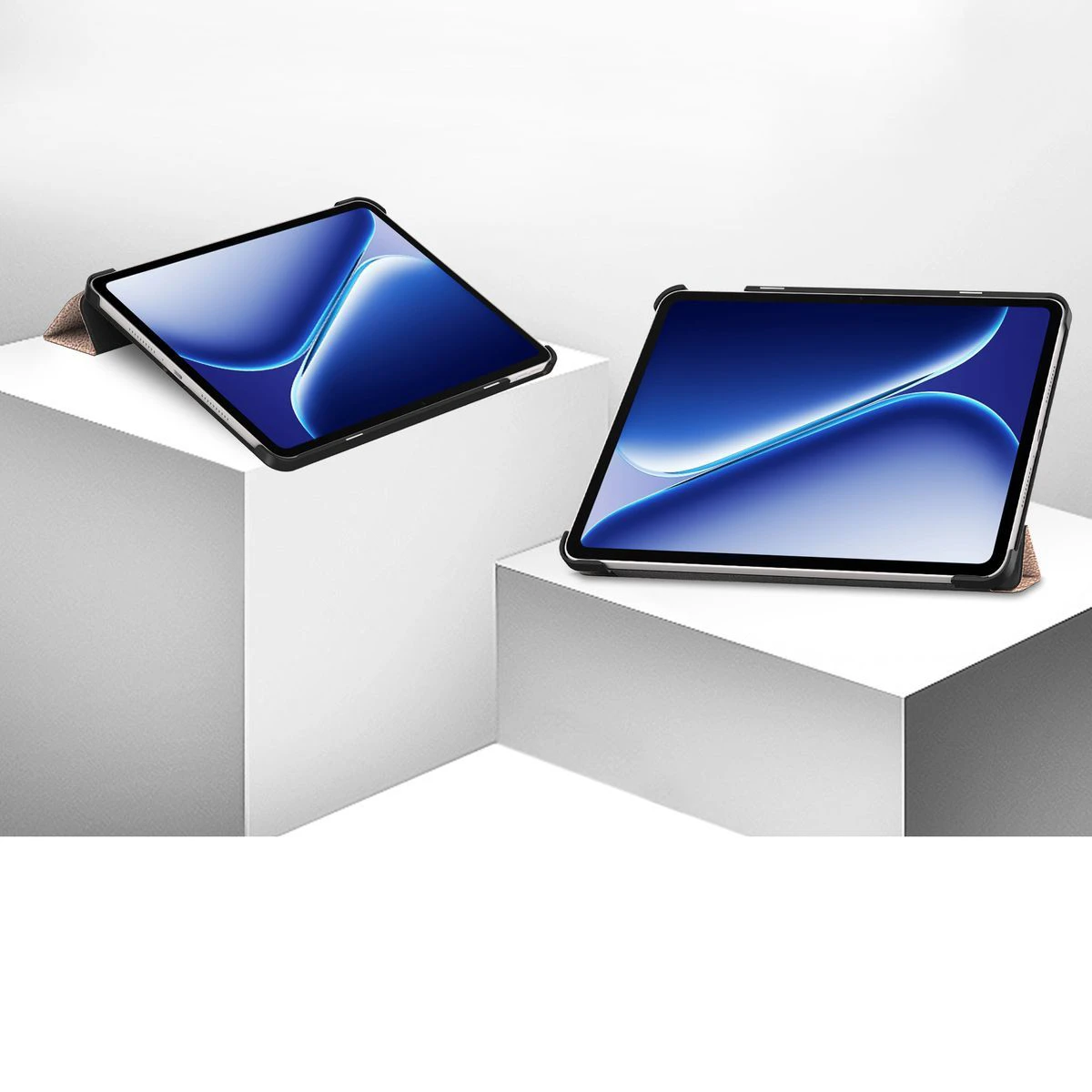 Etui z klapką Bizon Case Tab Croc na podstawkach ustawione pod dwoma kątami do OnePlus Pad Go 2 / Oppo Pad Air5