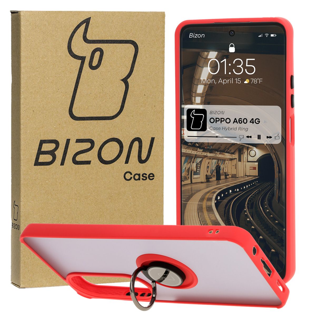 Etui z uchwytem na palec Bizon Case Hybrd Ring do Oppo A60 4G