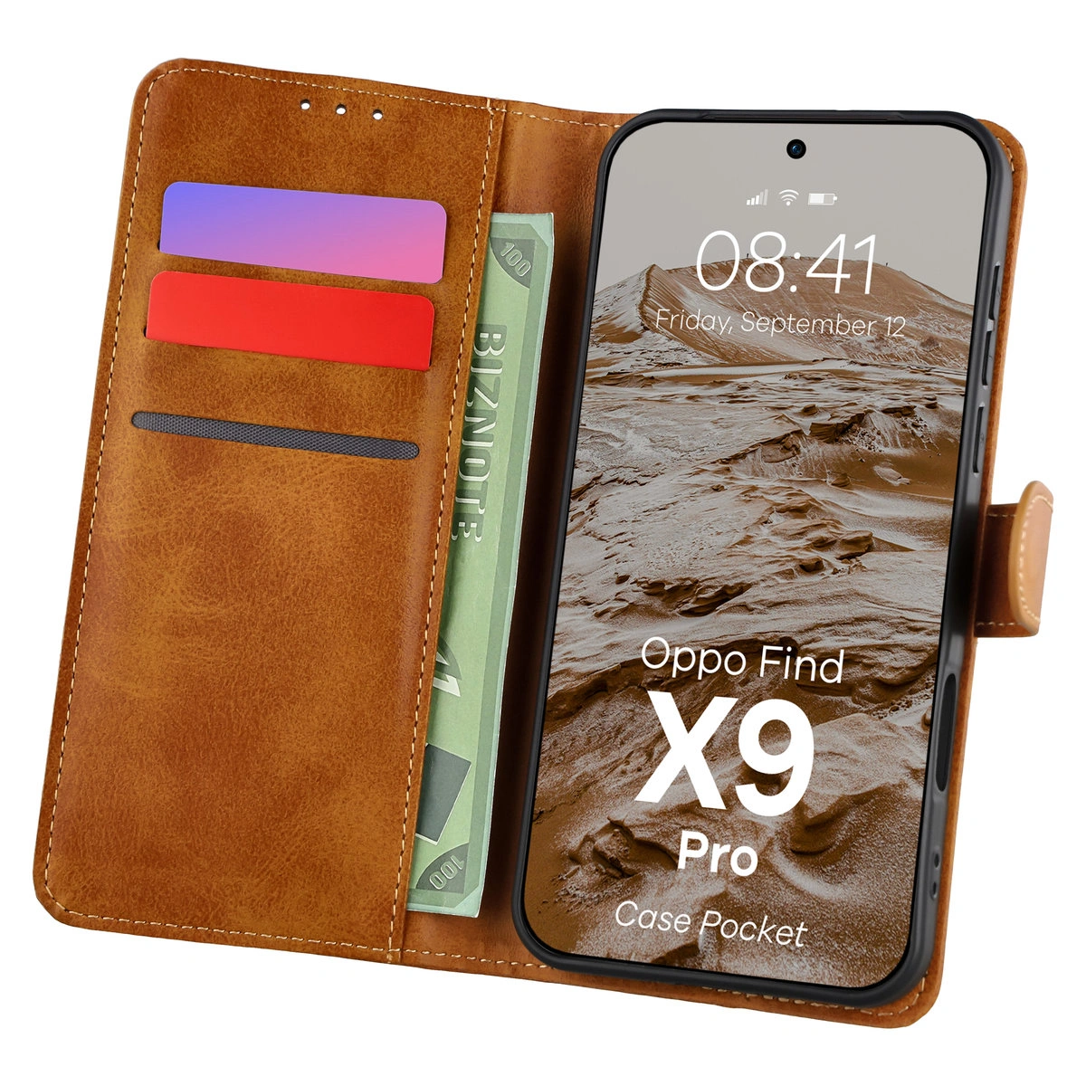 Etui z klapką z miejscem na karty Bizon Case Pocket do Oppo Find X9 Pro