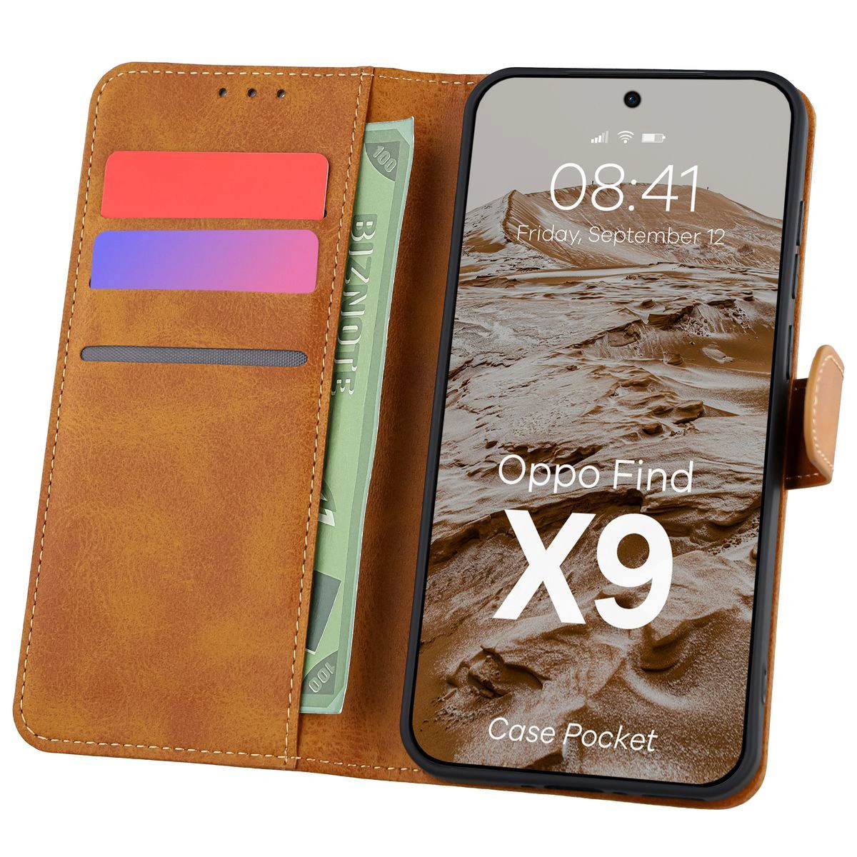 Etui z klapką z miejscem na karty Bizon Case Pocket do Oppo Find X9