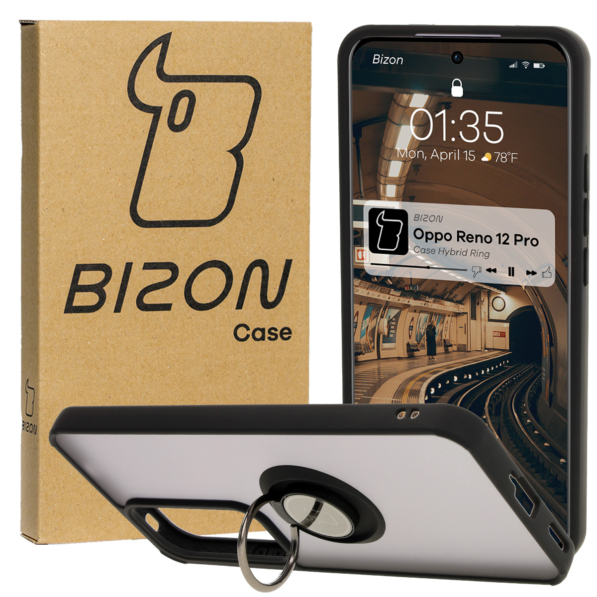 Etui z uchwytem na palec Bizon Case Hybrd Ring do Oppo Reno 12 Pro