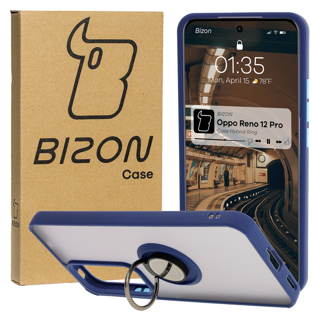 Etui z uchwytem na palec Bizon Case Hybrd Ring do Oppo Reno 12 Pro