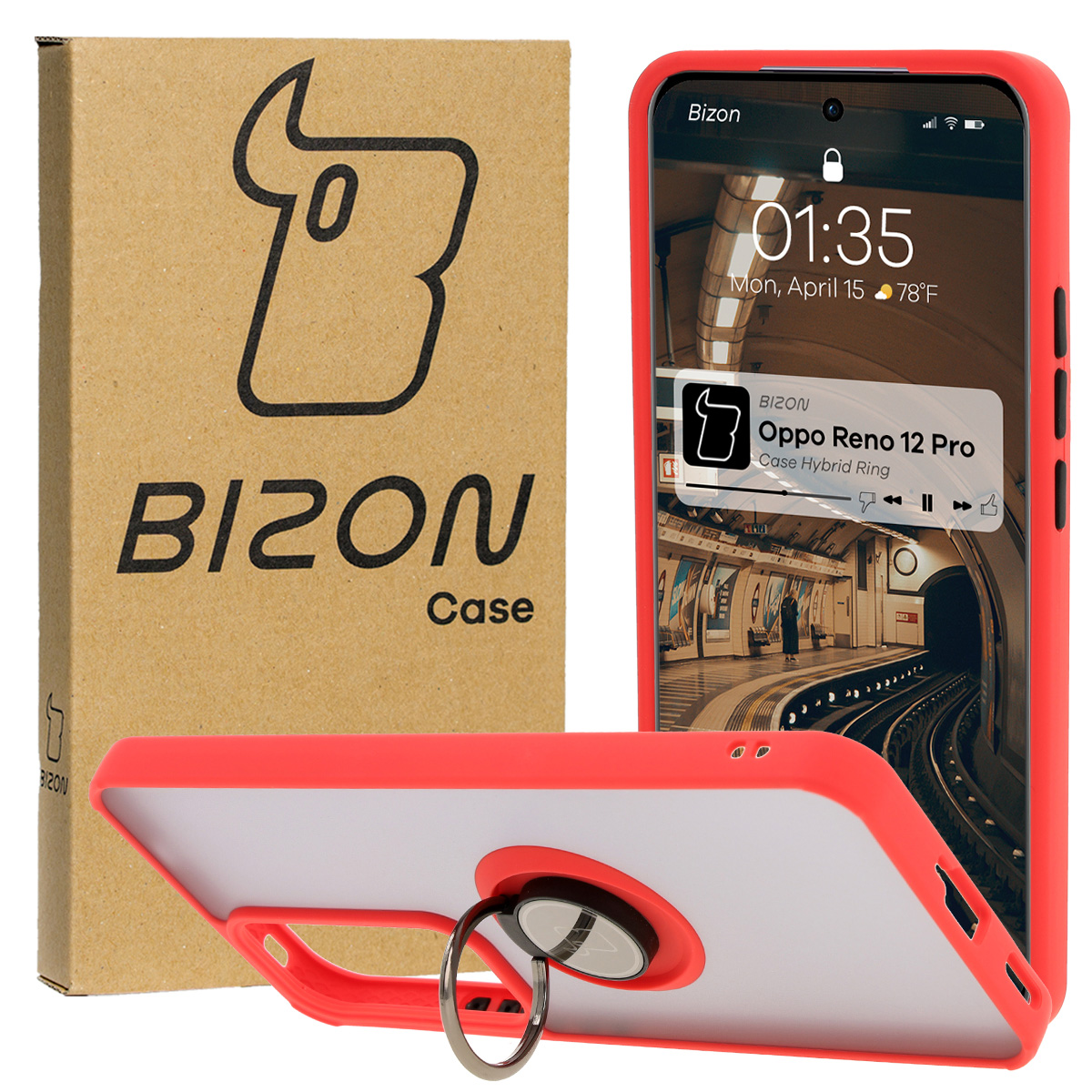 Etui z uchwytem na palec Bizon Case Hybrd Ring do Oppo Reno 12 Pro