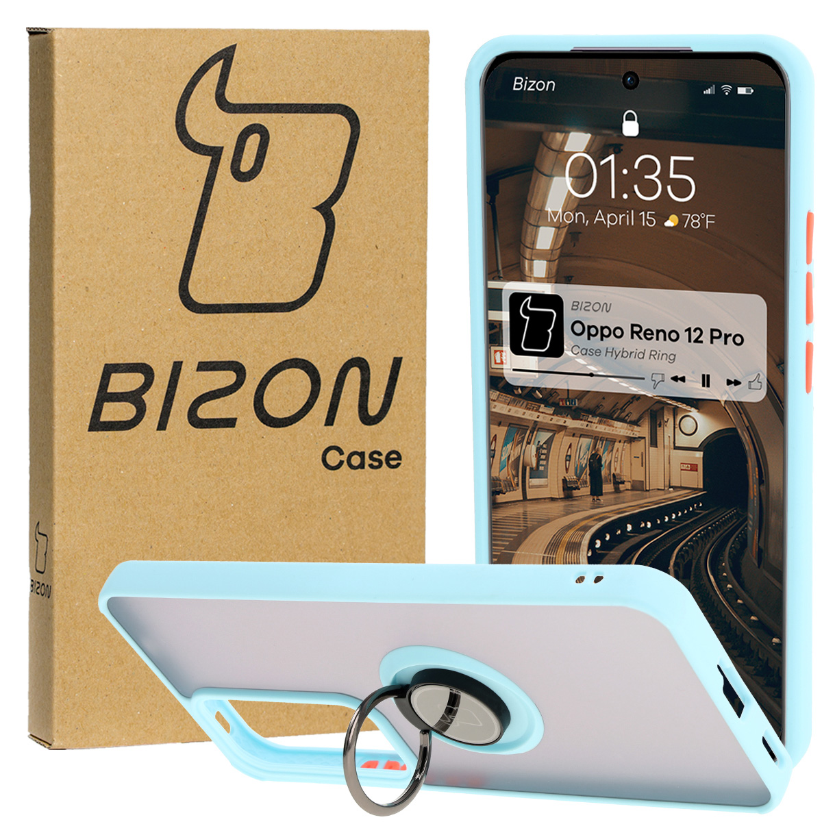 Etui z uchwytem na palec Bizon Case Hybrd Ring do Oppo Reno 12 Pro