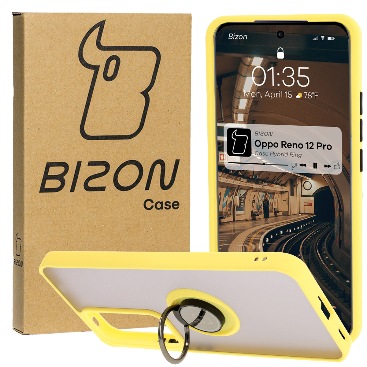 Etui z uchwytem na palec Bizon Case Hybrd Ring do Oppo Reno 12 Pro