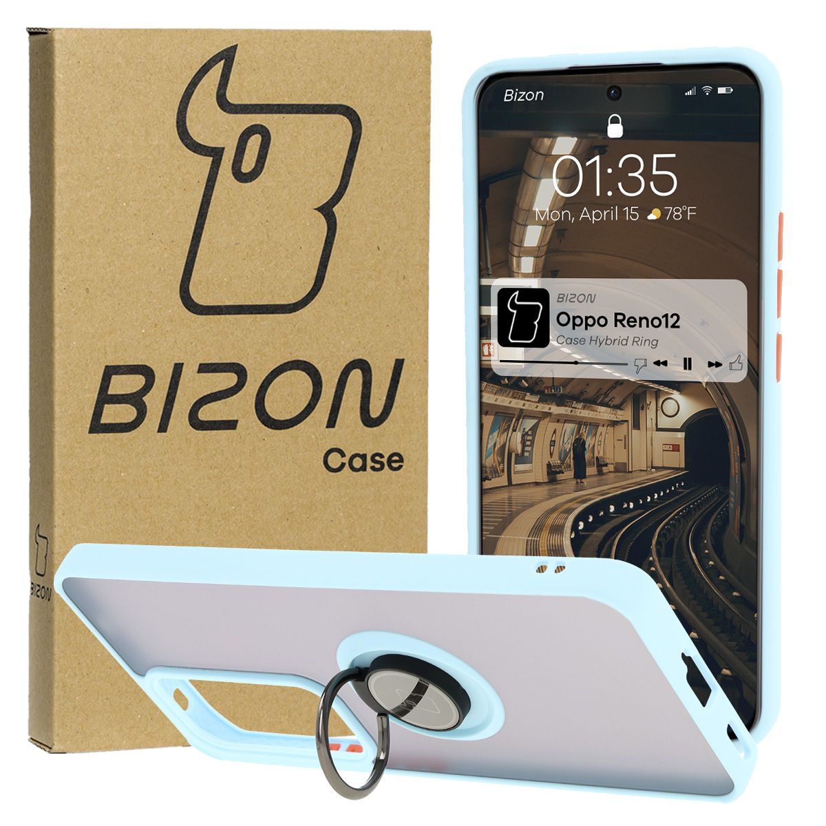 Etui z uchwytem na palec Bizon Case Hybrd Ring do Oppo Reno 12