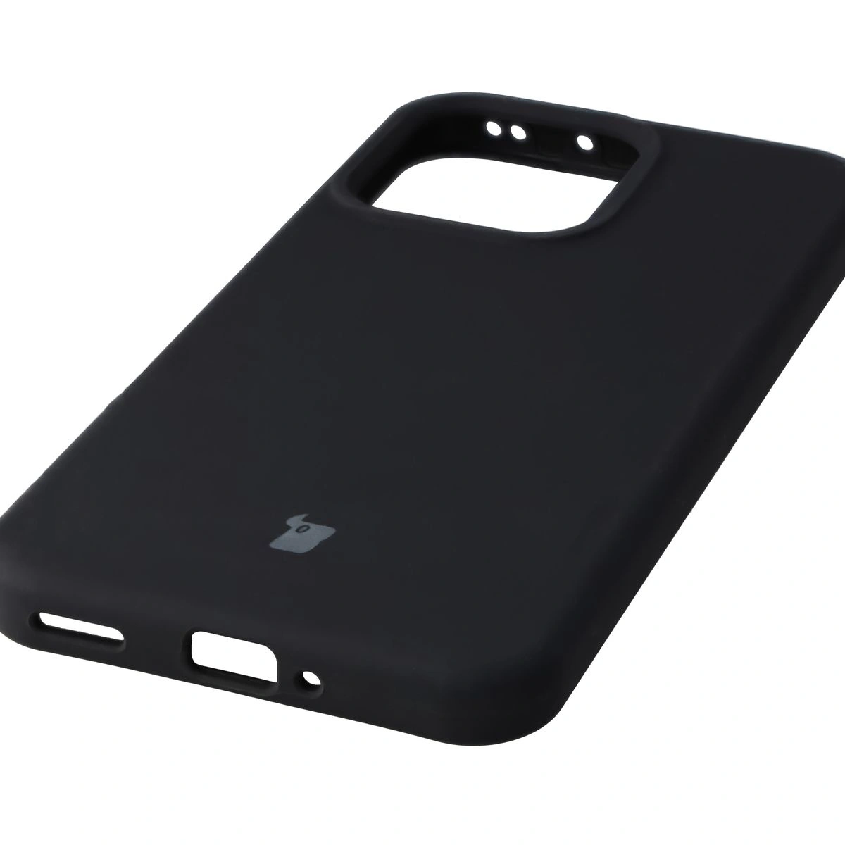 Zbliżenie na precyzyjne wycięcia i możliwość ładowania indukcyjnego w etui Bizon Soft Case do Oppo Reno 14