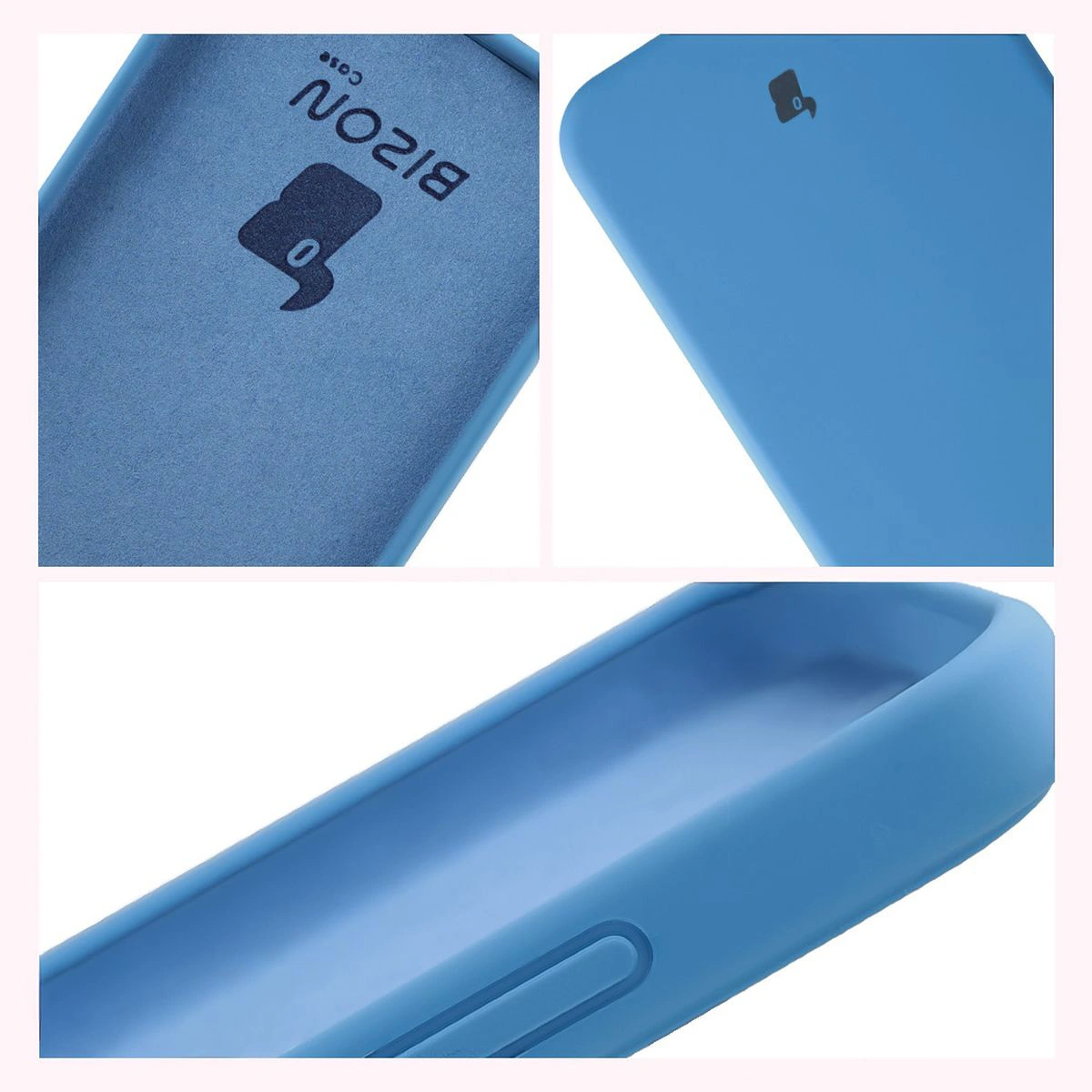 Konstrukcja etui Bizon Soft Case: zintegrowane osłony, podwyższone krawędzie i wyściółka z mikrofibry do Oppo Reno 14