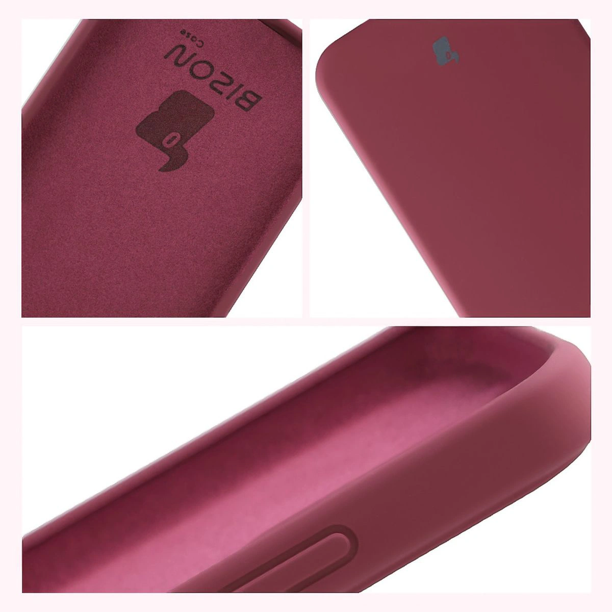 Konstrukcja etui Bizon Soft Case: zintegrowane osłony, podwyższone krawędzie i wyściółka z mikrofibry do Oppo Reno 14