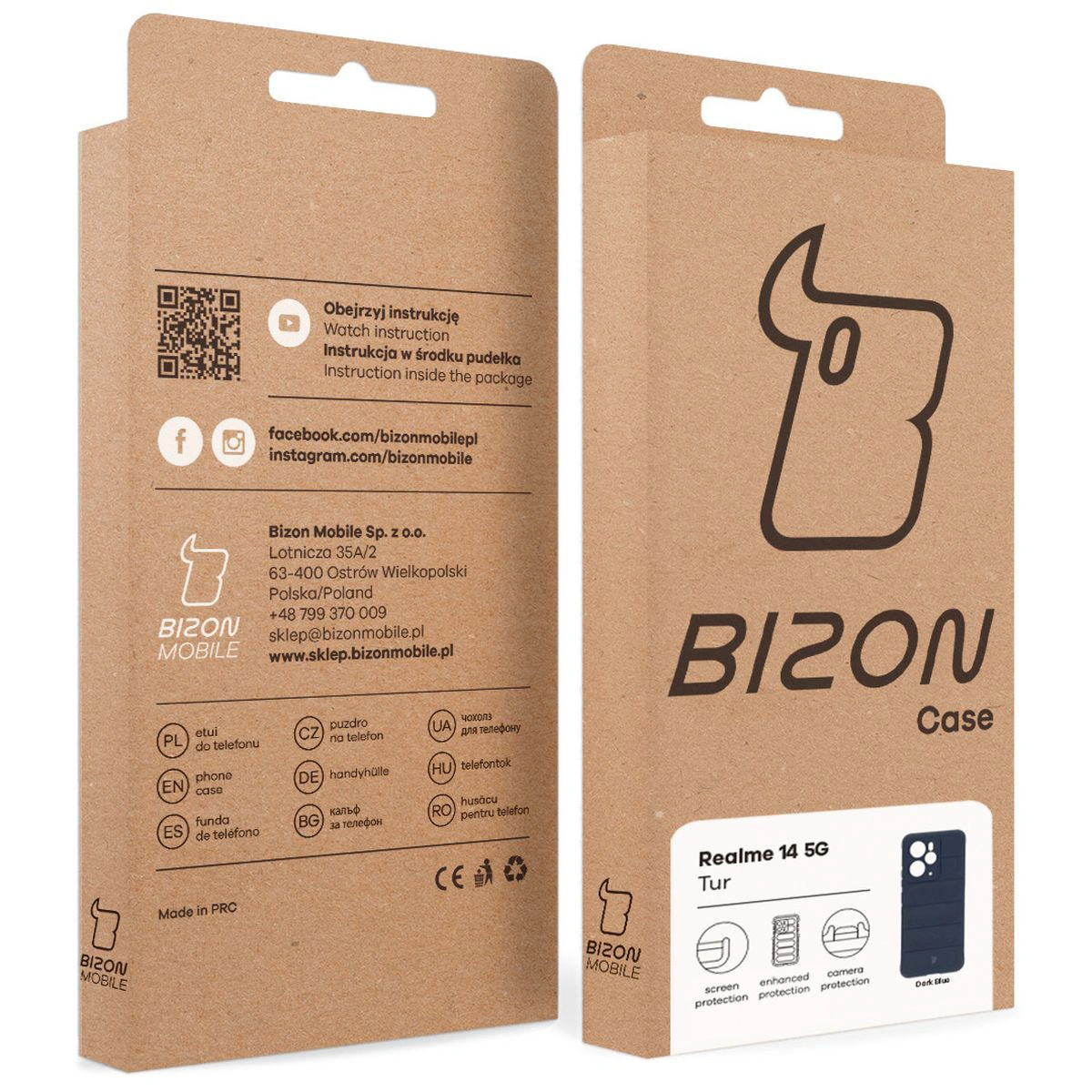 Kraft box of Bison Case with a dedicated label for Realme 14 5G