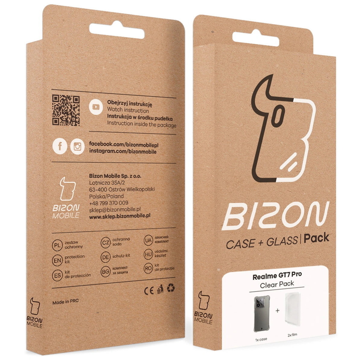 Kraft box of Bison Case+Glass with a dedicated label for Realme GT 7 Pro